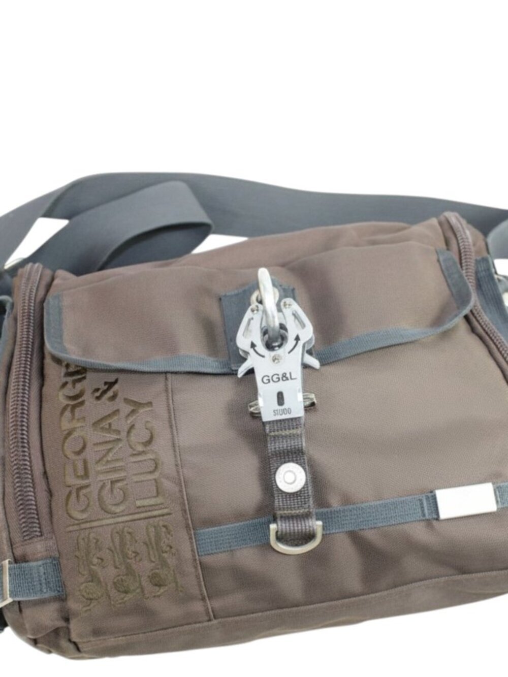 George Gina & Lucy Mr. Postman Brown Nylon Gray Canvas Messenger Satchel - Picture 7 of 9